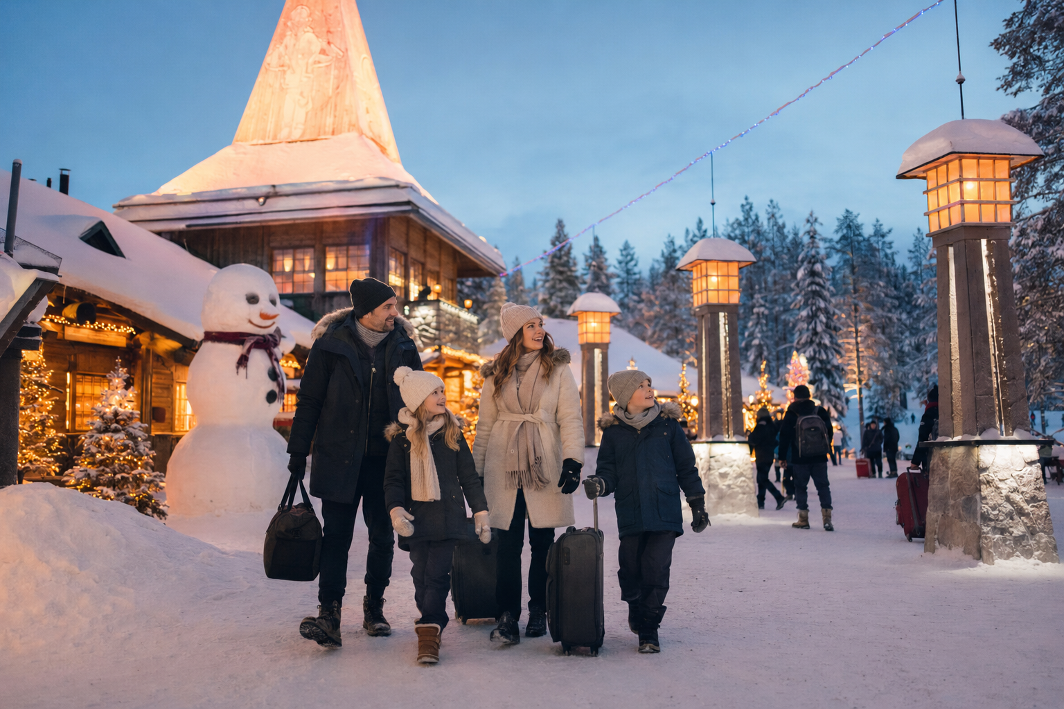 Familia en la Aldea de Santa Claus de Rovaniemi junto al Círculo Polar Ártico